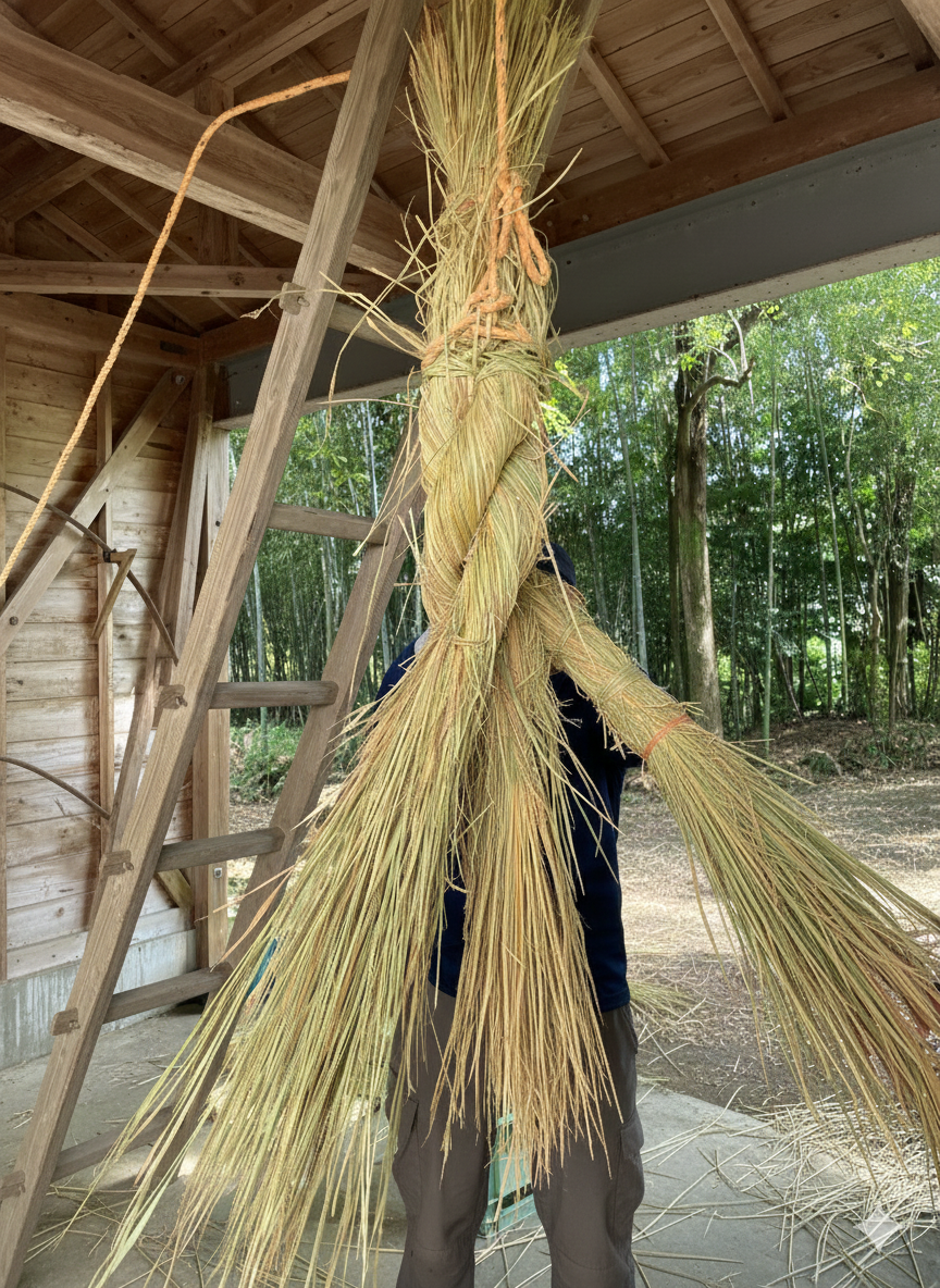新年の準備。地域のみんなで協力してつくる、あさぎり町の「しめ縄」